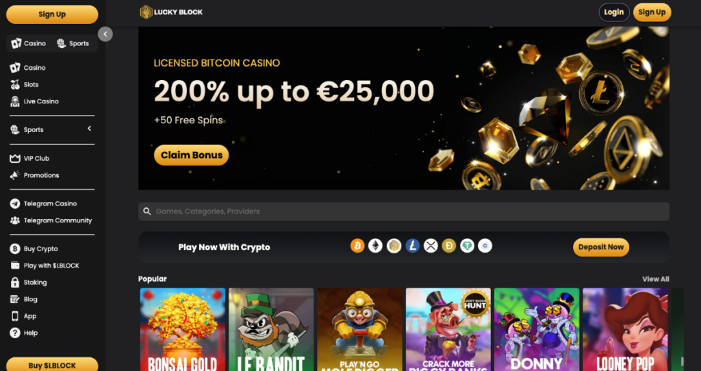 Lucky Block - homepage screenshot on desktop